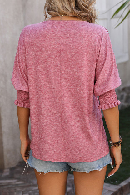 Notched Lantern Sleeve Blouse